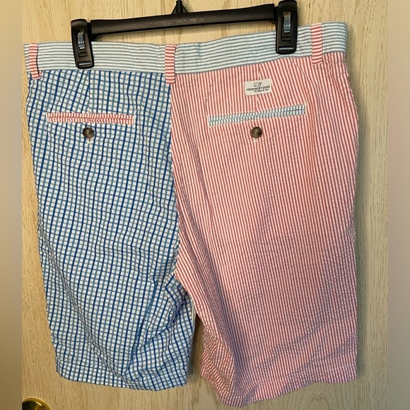 Vineyard Vines Mens Seersucker Shorts Breaker Short 9” Patchwork 33’ Red & Blue - Picture 3 of 11